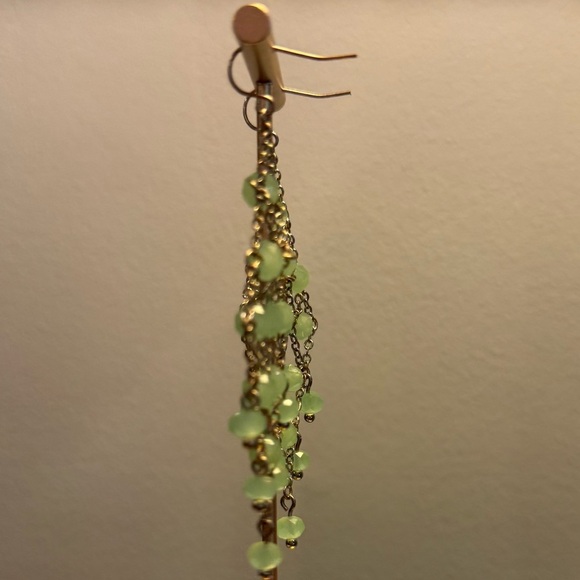 Vintage Y2K Lee Angel Silver Green Beaded Chandelier 3” Drop Earrings - Picture 5 of 8